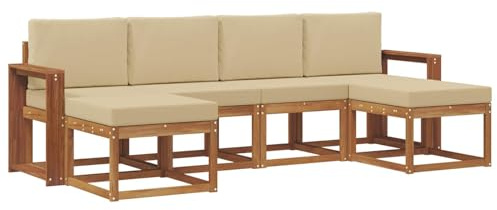vidaXL Outdoor-Sofagarnitur 6 pcs Natur und Beige Holzwerkstoff, Moderne Outdoor-Sofa Set, langlebige Gartenmöbel, stylische Pool Lounge, vielseitige Sitzmöbel