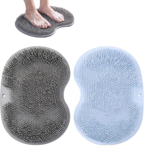 Zhcwldmi 2 Stück Fußbürste Dusche Mit Saugnapf, Silikon Fußwaschmatte Peeling, Rutschfeste Fussbürstenmatte Für Dusche, Bequemer Fußreiniger Ohne Bücken (Grau, Blau)