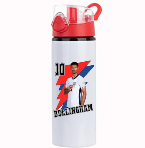 Jude Bellingham No.10 Personalised Aluminium Water Bottle 750ml | Personalised Name, Glossy White Finish, Dishwasher Safe, Sublimation Print, White Gift Box