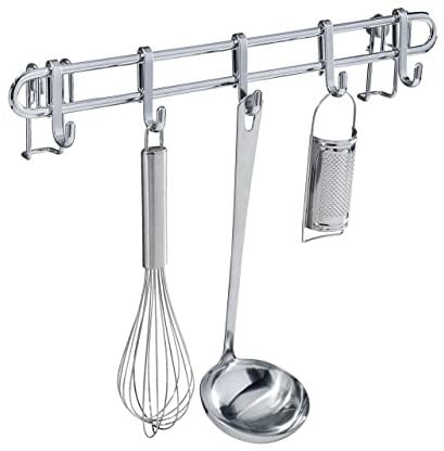 WENKO Hakenleiste Style mit 5 Haken Wandleiste, Küchen-Reling Silber glänzend