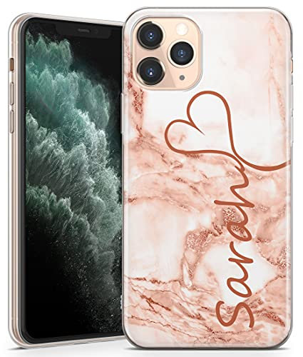 TULLUN Personalised Phone Case for iPhone 6 plus / 6s plus - Clear Soft Gel Custom Cover Marble Design Name & Heart Letter Initials Name Text - Rose Gold White Marble