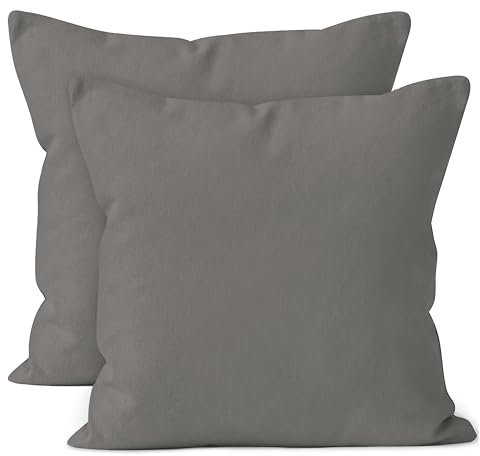 Encasa XO Baumwoll-Kissenbezüge, 2er-Set I 16x16 in (40x40 cm) - Grau I kein Einsatz I einfach Kissenbezüge I Maschinenwaschbar | Nur Innen benutzen