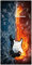 Wallario Design-Wanduhr Feuer-Wasser-Gitarre aus Glas, Motiv-Uhr Größe 30 x 60 cm, weiße Zeiger