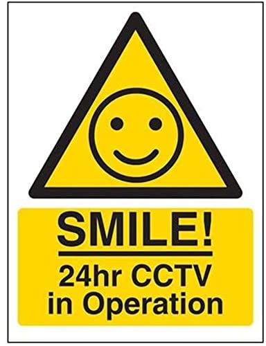 V Safety Smile 24 hr CCTV in Operation Sign - 150 mm x 200 mm - Self Adhesive Vinyl Safety Sign