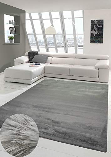 Teppich Kunstfellteppich Hochflor Faux Fur Hasenfell Uni grau Größe 80 x 300 cm