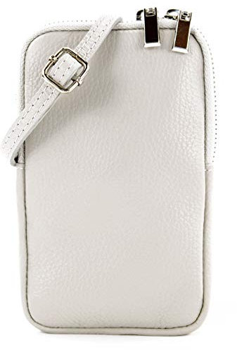 modamoda de T197 Damen Leder Handytasche 6,7 Zoll Umhängetasche handmade in Italy, Farbe:Hellgrau