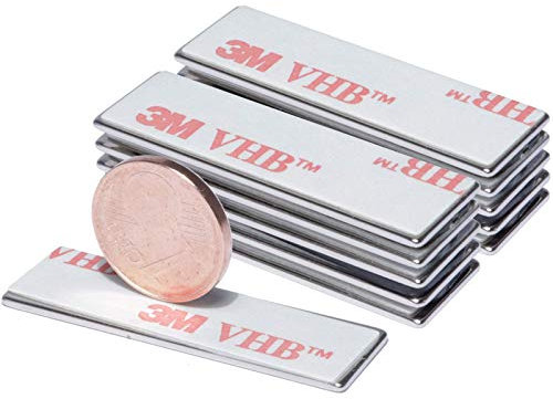 Neodym Magnet Selbstklebend Flach Mini Magnete 30x10x1mm Quader - Bastelmagnete Magnetquader Stark Dünn - Mit 3M Klebepads Quadermagnet 30mm x 10mm x 1mm - 2.5 Kg Stark [10 Stück]