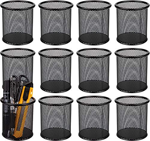 Nicunom Stiftehalter aus Metall, Drahtgeflecht, Stiftehalter, Stiftehalter für Schreibtisch, Büro, Stiftehalter, Schwarz, 12 Stück