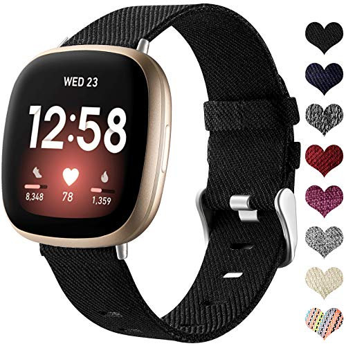 Ouwegaga Cinturino in tessuto compatibile con Fitbit Versa 3 Cinturino/Fitbit Sense 1/2 Traspirante Nylon Tessuto Cinturino di Ricambio Compatibile con Fitbit Sense/Versa 3, Piccolo Nero