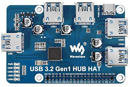 USB 3.2 Gen1 HUB HAT for Raspberry Pi with 4X USB 3.2 Gen1 Ports, Driver-Free Compatible with USB 3.0/2.0/1.1
