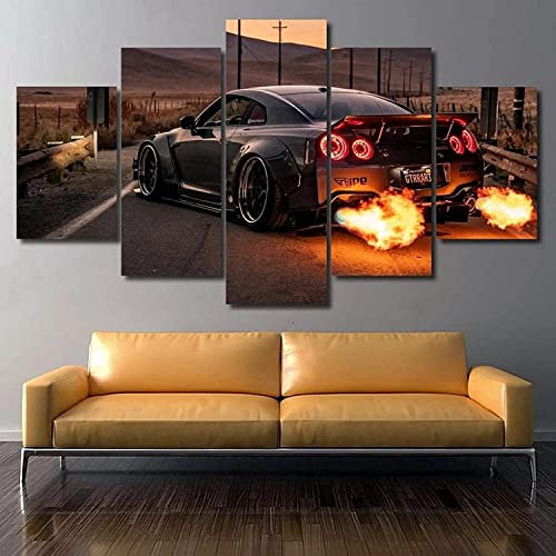 TBDY Bilder Poster kunstdrucke skulpturen | 5 Teilig Black Nissan GT-R R35 Liberty Walk Auto Poster |Wohnzimmer Dekor Rahmenlos (30x40cmx2+30x60cmx2+30x80cmx1)