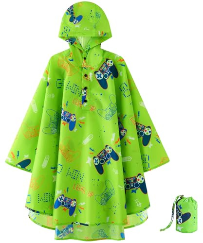 WAWSAM, Poncho Antipioggia per Bambini Impermeabile, Ragazzi e Ragazze, Impermeabile Portatile, Giacca Antipioggia, Impermeabile Leggero per Età 3-15, Verde, 6-10 Years