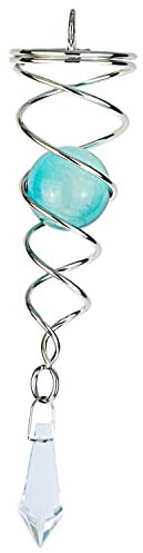 Prefdo Boule d'observation en spirale de 11,4 cm, stabilisateur à vent en métal, boule en verre de cristal à suspendre, décoration de jardin hélix cinétique argentée (bleu lac)