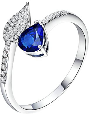 Daesar Verlobungsring Damen Weißgold 750, Diamant Ring 0.52ct Tropfen Saphir Blatt Trauringe und Eheringe Nickelfrei Gr.49 (15.6)