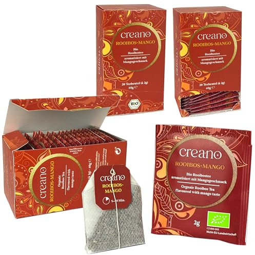 Creano Bio Tee ROOIBOS-MANGO, Rooibostee, BIO Teebeutel-Tee 3er Pack (3x 20 Beutel)