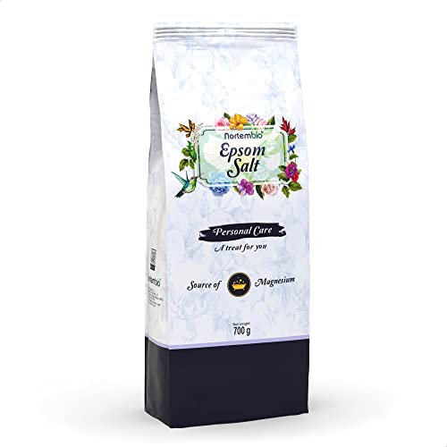Nortembio Epsom Salz 700 g. Konzentrierte Quelle von Natürlichem Magnesium. 100% Reines Badesalz, Keine Zusatzstoffe. Muskelentspannung und Guter Schlaf. Inklusive E-Book.