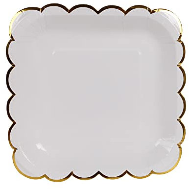 Geeklife White Gold Paper Party Plates Bulk , 7 Inch Disposable Decorated Dessert Plates Set with Gold Trim,20 PCS