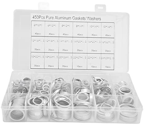 Arandelas de aluminio Arandela de aluminio 450 piezas Arandela de aluminio Juego de juntas planas redondas Sellado Kit de sello de aceite simple Accesorios de hardware