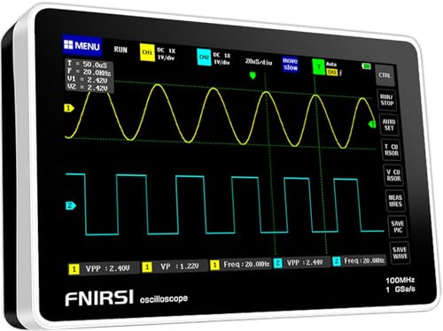 FNIRSI Oscilloscopio 1013D - Oscilloscopio portatile per tablet, oscilloscopio portatile a memoria digitale, 2 canali, larghezza di banda 100 MHz, frequenza di campionamento 1GSa/s, schermo TFT LCD da