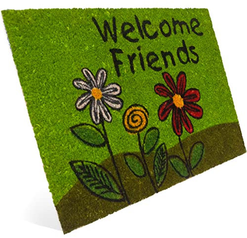 Entrando Fussmatte aus Kokos 40x60 cm - 20 Stillvolle Motiven - für außen, robust, rutschfest - ideal für überdachte Haustür (Blumen & Welcome Friends)