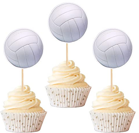 Xsstarmi 24 Stück Volleyball-Cupcake-Topper, Glitzerball, Sportthema, Cupcake-Picks für Volleyball-Thema, Babyparty, Volleyballspiel, Kindergeburtstag, Party, Kuchendekorationen, Zubehör