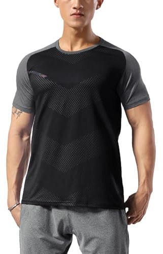 Herren Sportlich Trainieren T-Shirt Atmungsaktive Bequeme Muskellaufhemden Ausbildung Schnelltrocknend Fitnessstudio Aktive Kleidung Schwarz L