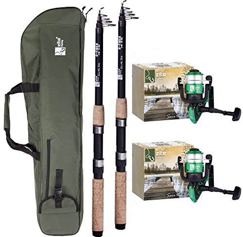 Zite Fishing Forellen-Angelset - Forellen-Combo für Forellensee - Teleskopruten 2,40m - Forellenrollen mit Schnur bespult - Angelruten-Tasche Rutenfutteral