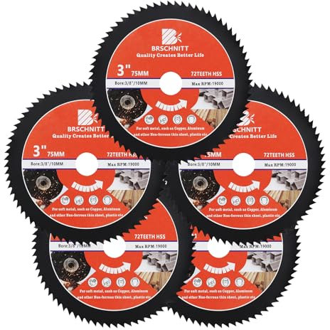 HSS Kreissägeblatt 75mm - BRSCHNITT 72T 10mm Bohrung Trennscheiben für Holz, Kupfer, Aluminium, Kunststoff und Weichmetall(5er-Set)