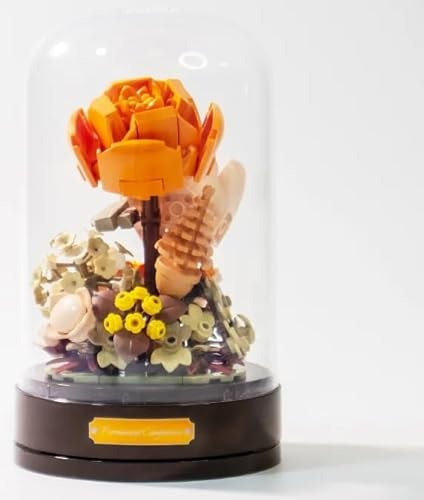 Orange Künstliche Rose Blume Geschenk Rose Blumen Bausteine Blumenstrauß Desktop Ornament für Home Office Dekor (Orange Schön trifft Rose mit Spieluhr)