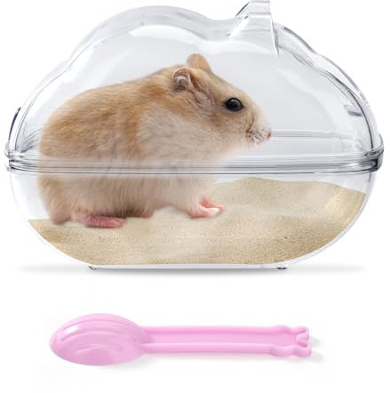 YSQEVN Salle de Bain Hamster Toilette de Bain de Sable avec Pelle Transparente Conteneur Entrée Plastique pour Petite Animaux Compagnie Gerbille Cochon d'Inde Cage Accessoires