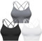 Sykooria Sport BH Damen Gepolstert Bustier Ohne Bügel - Spaghettiträger Cross Back Design Push Up Sport Bra Top für Yoga Fitness, Schwarz+Weiß+Hellgrau, M