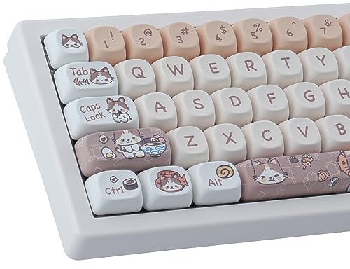 Sunzit Keycaps 143 Keys PBT Keycaps Set MOA Profile Dye Sublimation Cute Cat Keycaps with Keycap Puller for Cherry MX Switches 104/87/74/61 60 Mechanical Keyboard
