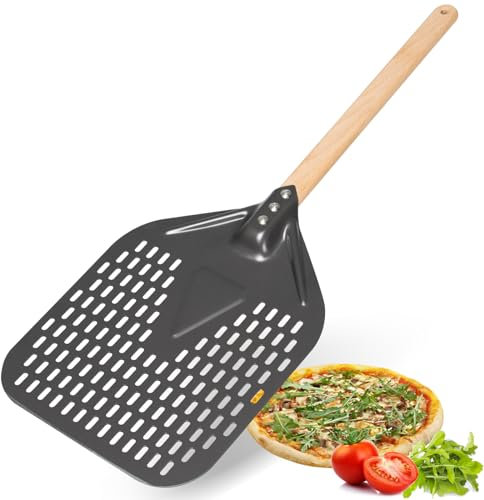 Gotoll Pala per Pizza Forata 10 Pollici in alluminio e legno teglia per pizza con manico rimovibile