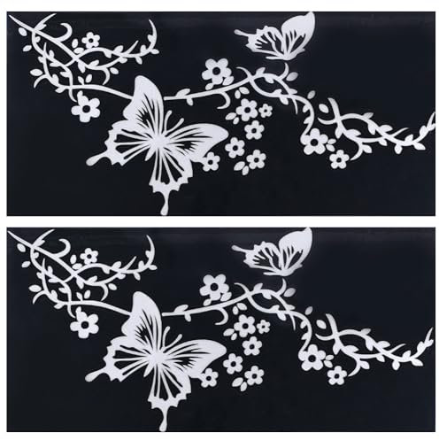 GORGECRAFT 2 Blatt Blumen-Schmetterlings-Aufkleber Schmetterlinge Die Blumen Küssen Auto-Aufkleber Reflektierender Vinyl-Wasserdichter Aufkleber Damen-Autoaufkleber Für Auto LKW Wandkunst Silbern
