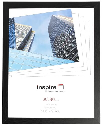 inspire by Hampton Frames | Bilderrahmen OXF3040NGX | 30 x 40 cm, Schwarz, Acryl statt Glas, MDF-Holzoptik | Wandmontage, Quer- & Hochformat | Modernes Design für Fotos und Poster