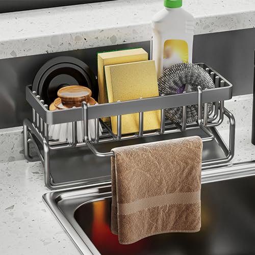 KKC Organizador de fregadero de cocina, soporte para esponja para cepillo, fregador, fregadero resistente, soporte para paños de cocina, soporte para paños de cocina, soporte para esponja, estrecho