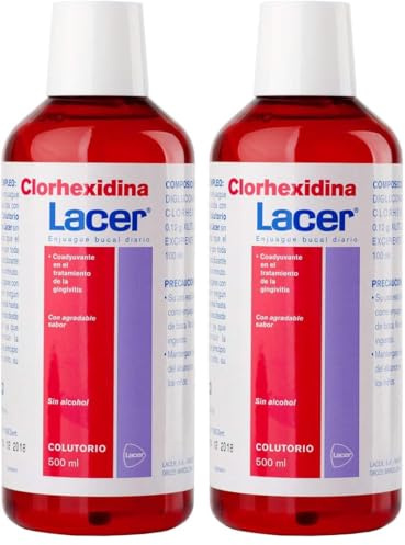 CLORHEXIDINA - Colutorio 0,12% 500 ml, Eficaz Antiséptico, Elimina Microorganismos de la Placa Bacteriana, Sabor Agradable, Ideal Gingivitis y Periodontitis (Paquete de 2)