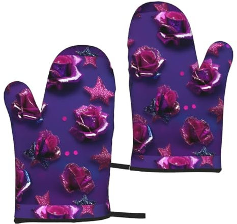 Lot de 2 gants résistants à la chaleur avec imprimé rose pailleté pour four à micro-ondes