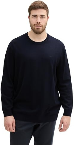 TOM TAILOR Herren 1044797 Plussize Basic Strickpullover mit Rundhalsausschnitt, 13160-Knitted Navy Melange, XXL