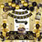 GYESXYW Geburtstagsdeko, Schwarz Gold Party Deko Set mit Happy Birthday Banner Konfetti Luftballons Geburtstag Schärpe Tischdecke Vorhang Pompons für Mann Frauen Junge Mädchen Geburtstag Dekorationen