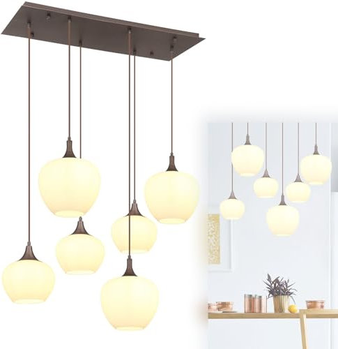 bmf-versand® Hängelampe Esstisch Glas Modern - Pendelleuchte Esszimmer 6 flammig - Hängeleuchte Wohnzimmer Braun - Pendellampe Küche hängend - Breite 86 cm