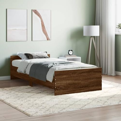 Festnight Bett 90x190 cm Holz Holzbett Massivholzbett Bettgestell mit Lattenrost Einzelbett Doppelbett Bettrahmen Jugendbett Braune Eiche