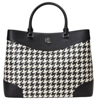 Lauren Ralph Lauren Tasche Marcy Large, Handtasche, Umhängetasche, Hahnentritt, Schwarz-Weiß