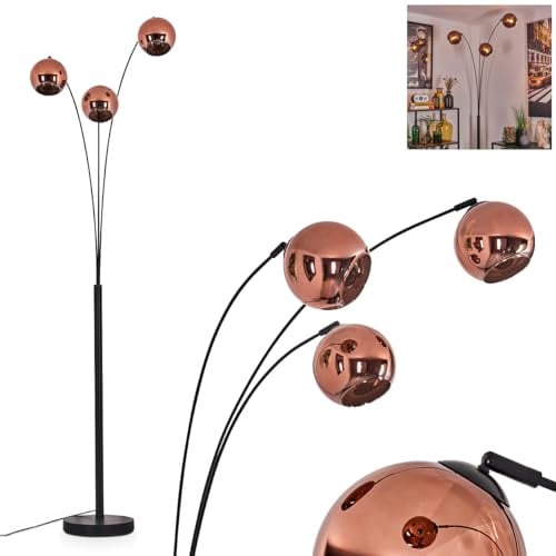 HOFSTEIN Stehleuchte Koyoto, moderne Stehlampe aus Metall/Glas in Schwarz/Kupferfarben, Leuchte im Retro/Vintage-Design, Ø Schirme 15 cm, Fußschalter, 3 x E14, Wohnzimmer, Schlafzimmer, Büro