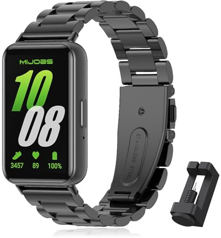 WindRen Armband Kompatibel mit Samsung Galaxy Fit 3,Prämie Edelstahl Metall Einstellbar Ersatzarmband für Damen/Herren,Schwarz.