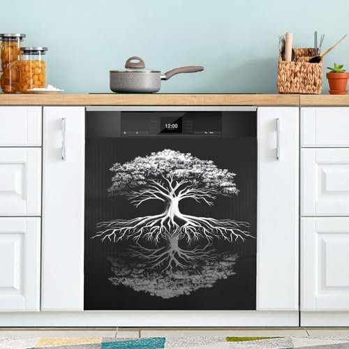 Aimant pour lave-vaisselle Motif arbre noir et blanc 58,4 x 66 cm