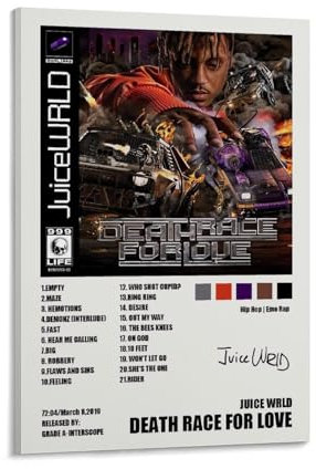 LUCKINGPOST Juice Wrld Poster Death Race For Love, dekoratives Gemälde, Wandkunst, Musikalbum, Leinwand, Poster für Schlafzimmer, Wohnzimmer, 20 x 30 cm, Rahmenstil-7