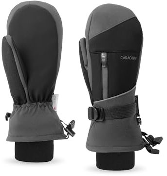 Caracaleap Skihandschuhe Herren Damen Fäustlinge Handschuhe Wasserdicht Winterhandschuhe für Skifahren Snowboard Wandern Fahrradhandschuhe Grau L-XL