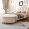 Ctastay Polsterbett Einzelbett 90x200 cm, Bett Schalenbett mit Kopfteil, Bettgestell mit Lattenrost, Möbel-Set mit Stauraum Bank, Verstellbares Kopfteil, Samt, Beige (Ohne Matratze)