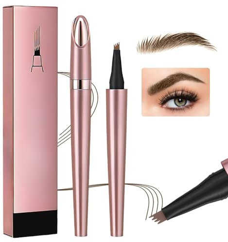 Magischer Wasserdichter 3D Augenbrauenstift mit 4 Gabelspitzen, Microblading Augenbrauenstift, 4 Punkt Brauenstift Langanhaltend Natürliche Augenbrauen Make-up (Hellbraun)